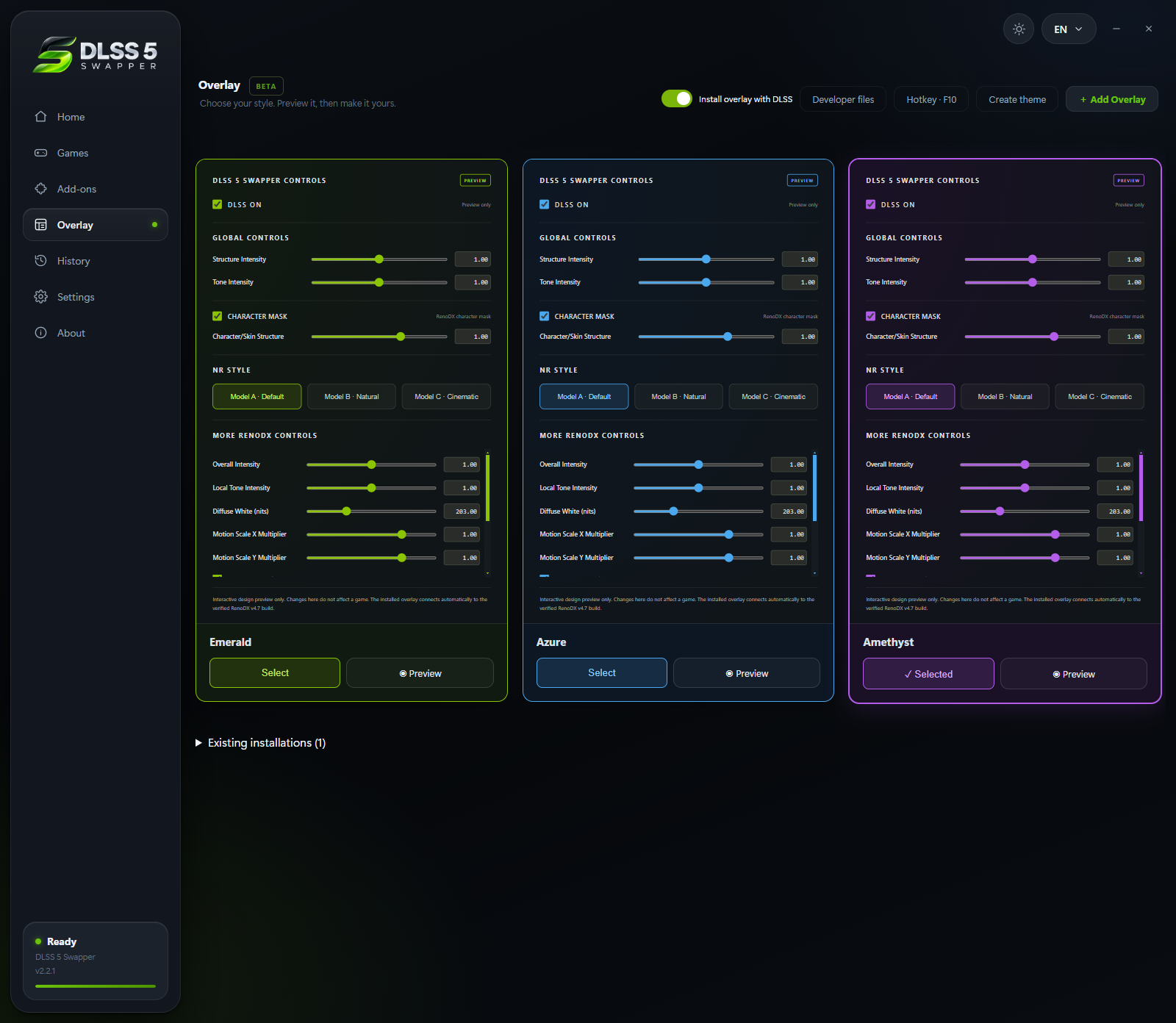 Swapper v2.2.1 overlay configuration with a custom F10 key and a preview-only panel